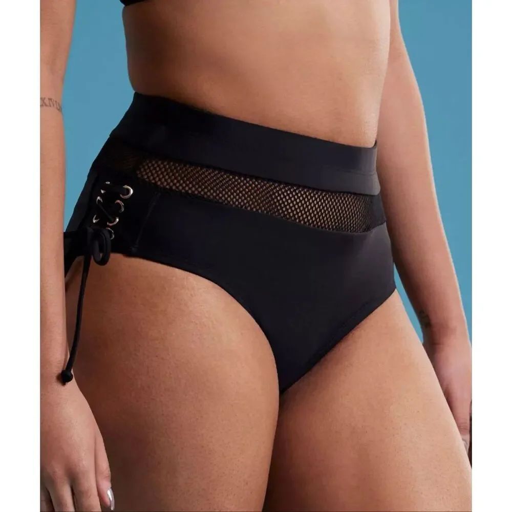 Hot Topic Black Mesh Lace-Up Swim Bottoms Size Medium New